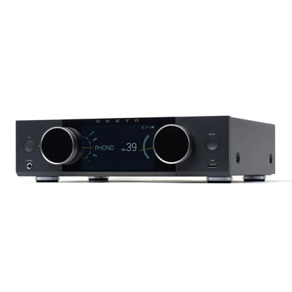 Front angle of black Onkyo Muse Y-40 Network Integrated Amplifier