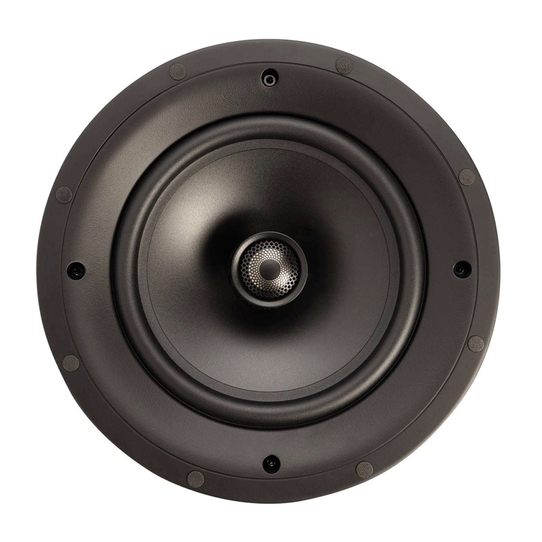 Black speaker driver on a white background