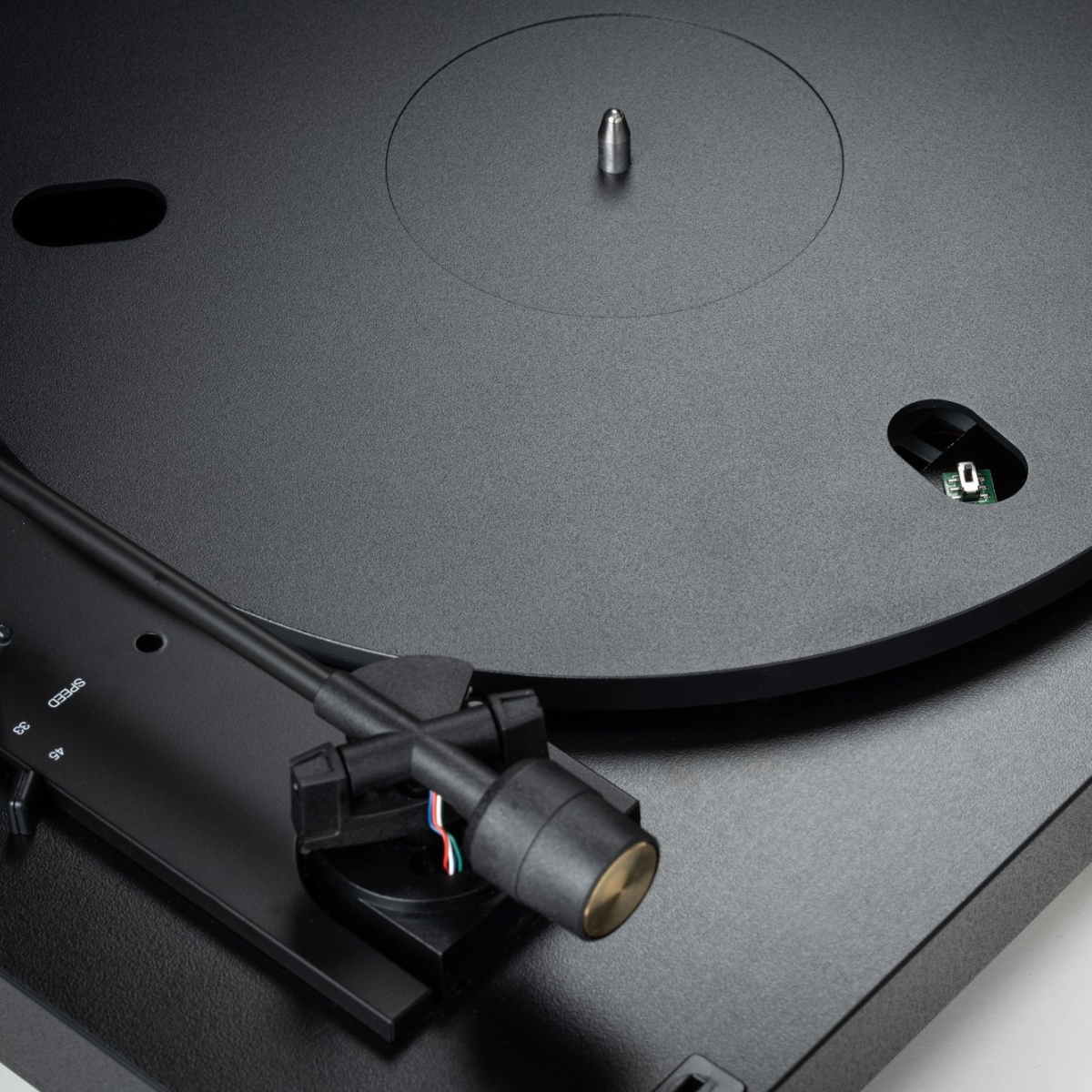 Close up of Pro-Ject A1.2 Automat Turntable