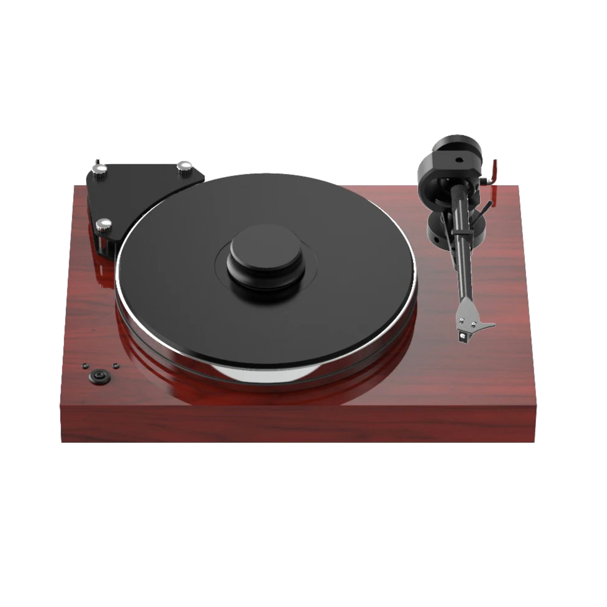 Top view of Pro-Ject Xtension 9 Evolution Turntable in mahogany finish