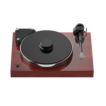 Top view of Pro-Ject Xtension 9 Evolution Turntable in mahogany finish