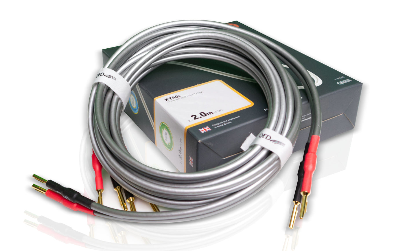 QED XT40i Speaker Cable - Includes factory fitted Airloc Forté Banana Plugs covered with heatshrink