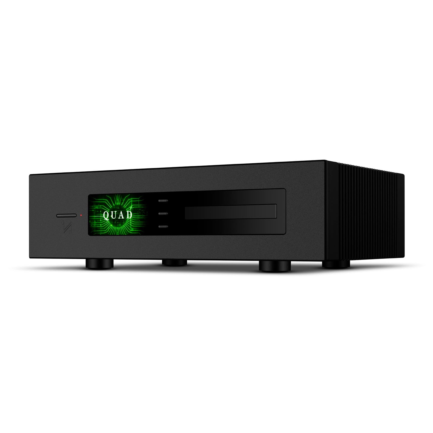 Black Quad Platina CDT CD Transport device with a green display on a white background
