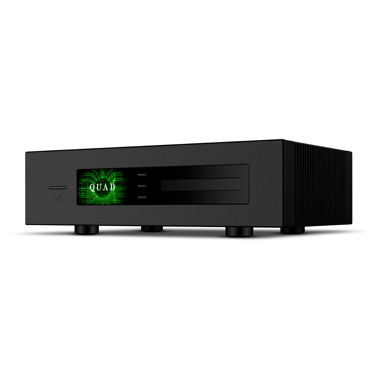 Black Quad Platina CDT CD Transport device with a green display on a white background