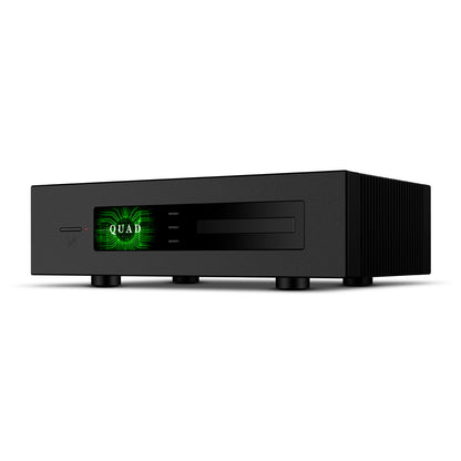Black Quad Platina CDT CD Transport device with a green display on a white background