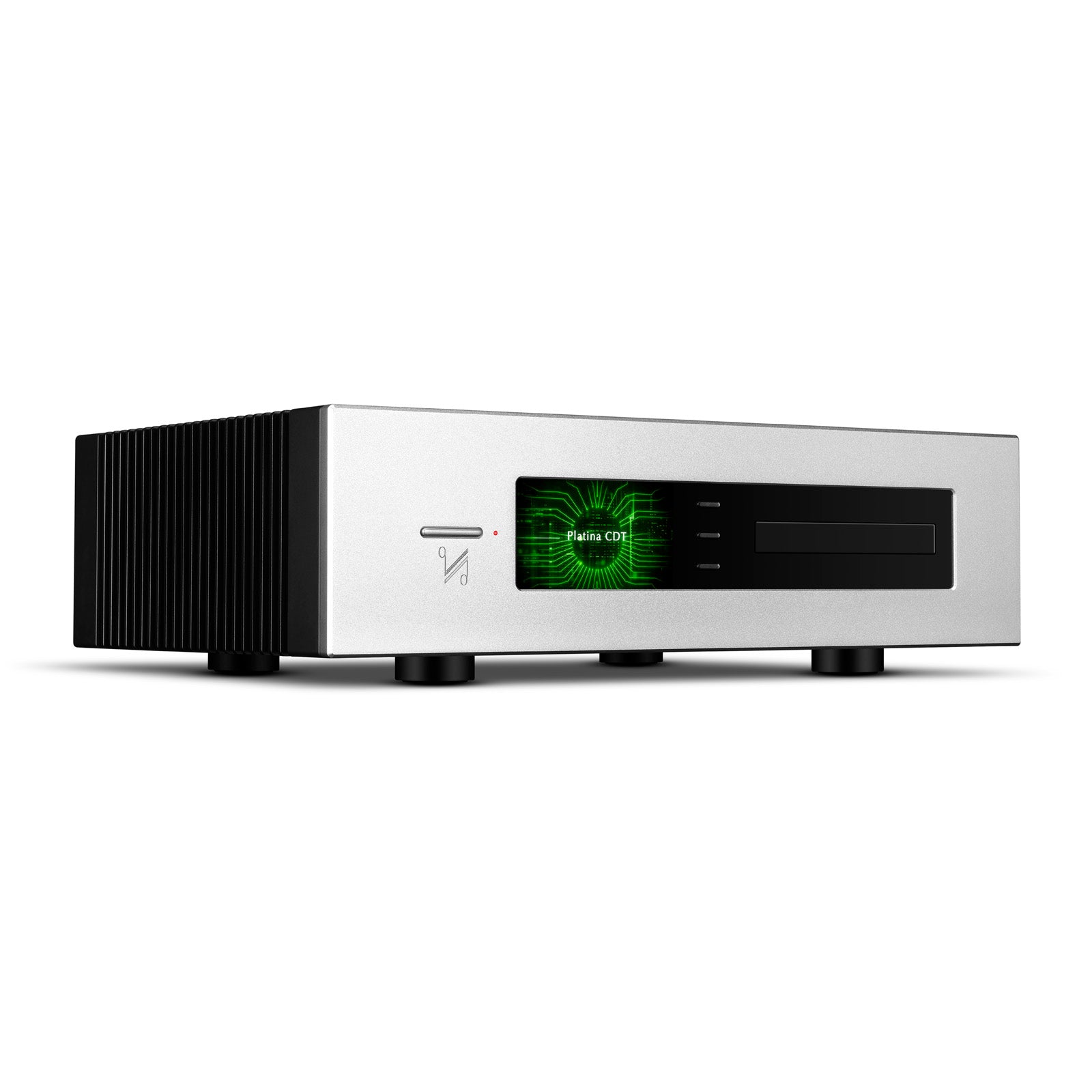 Audio equipment with digital display on a white background