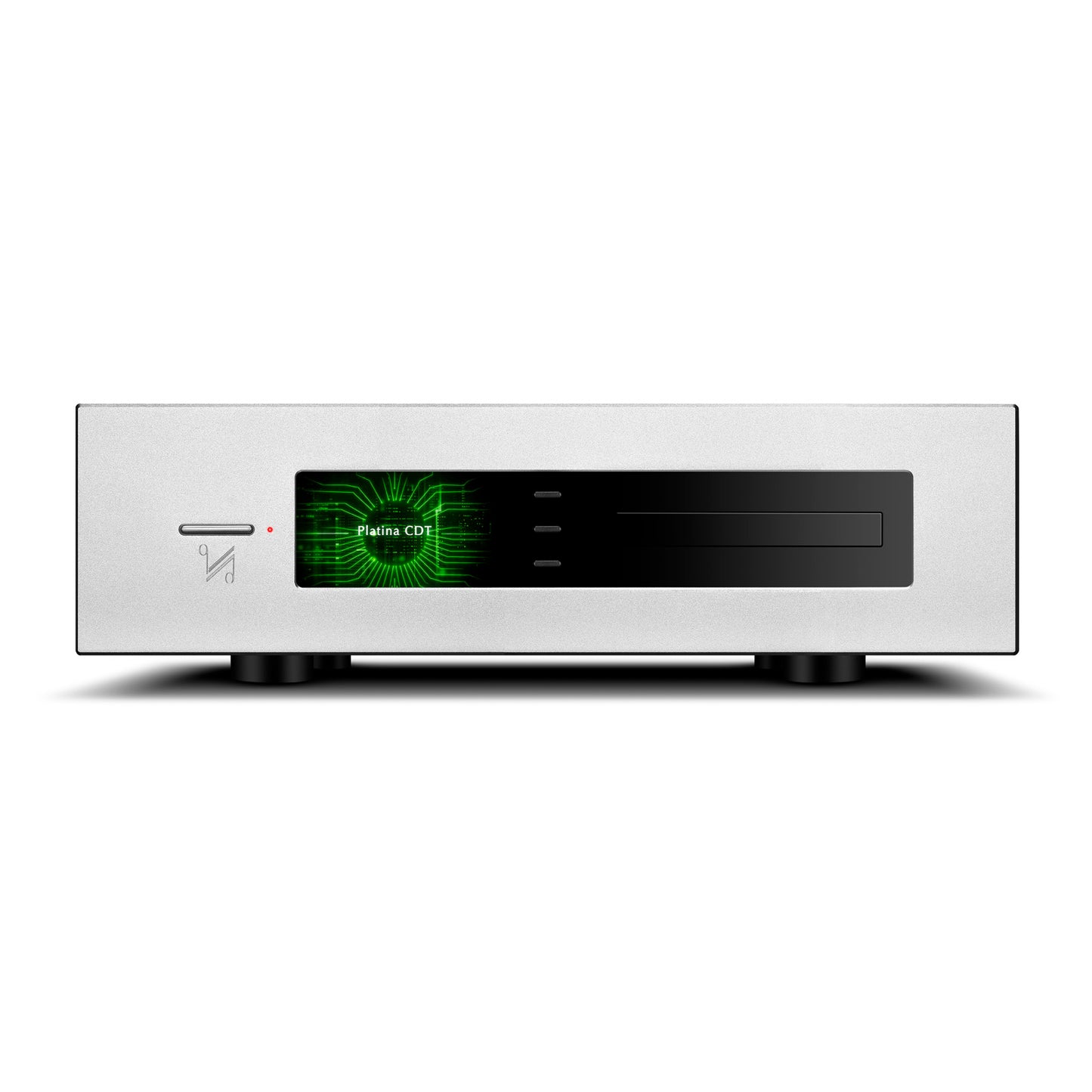 Front view of silver Quad Platina CDT CD Transport