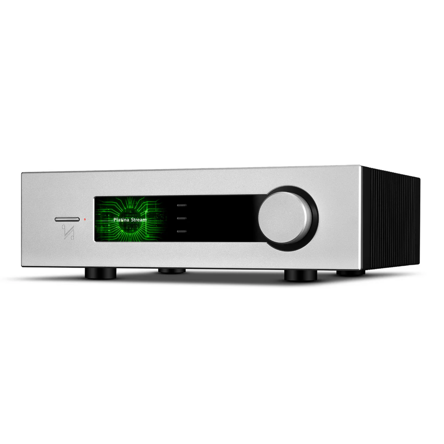 Silver Quad Platina Stream with a digital display on a white background