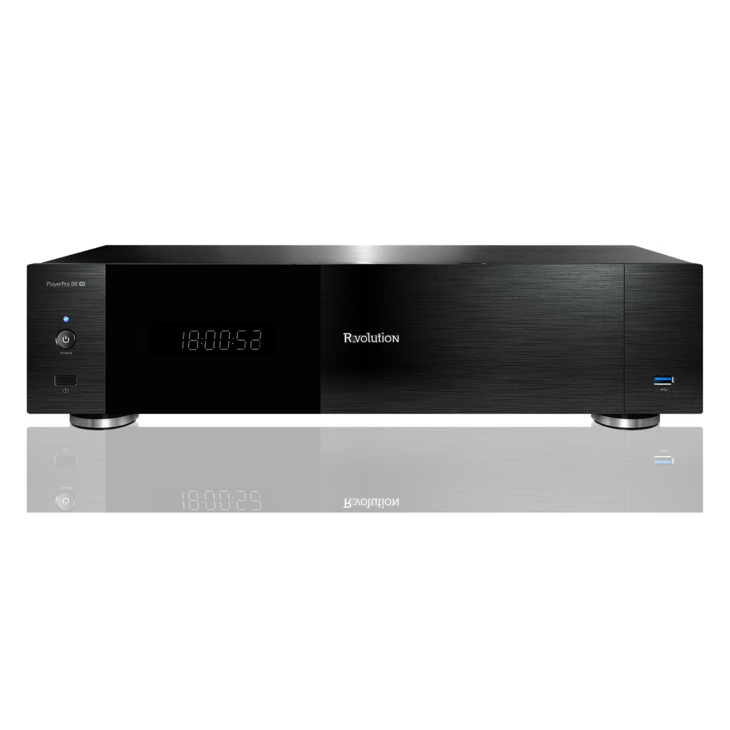 Front view of R_volution PlayerPro 8K TV Universal Elite Media Player on white background
