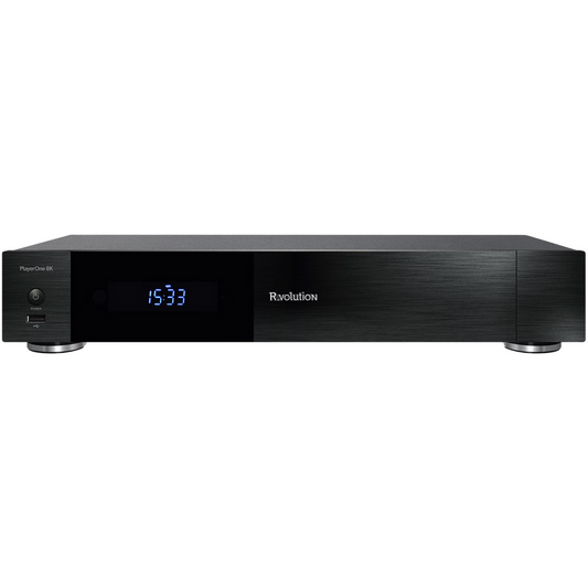 R_volution PlayerOne 8K with digital display on a white background
