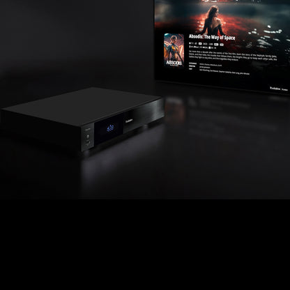 R_volution Playerone on a dark surface with a screen displaying content in the background.