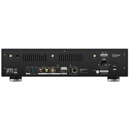 Back view of R_volution PlayerPro 8K Ultra HD Media Player with various ports on a white background