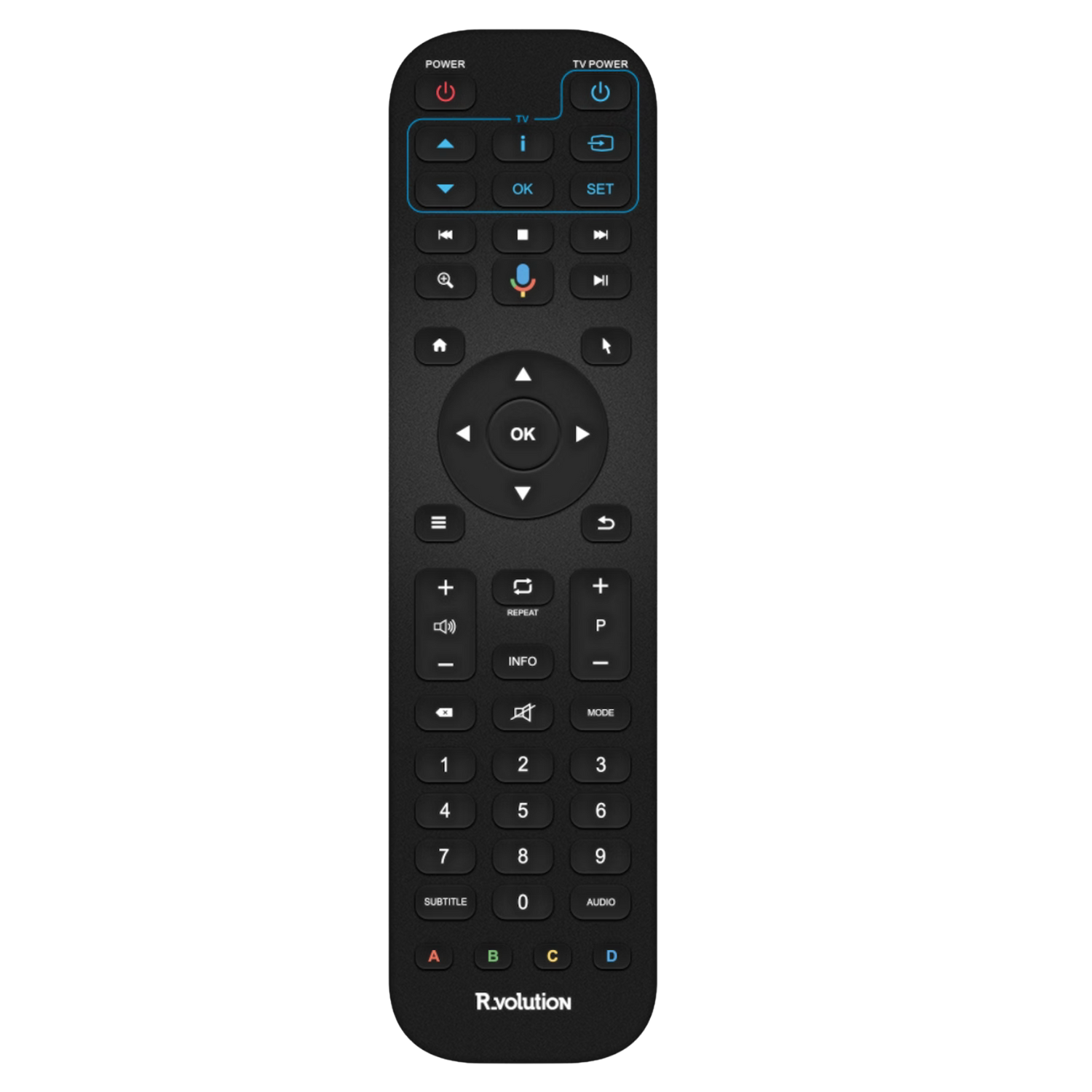 R_volution PlayerPro 8K Ultra HD Media Player Remote Control on white background