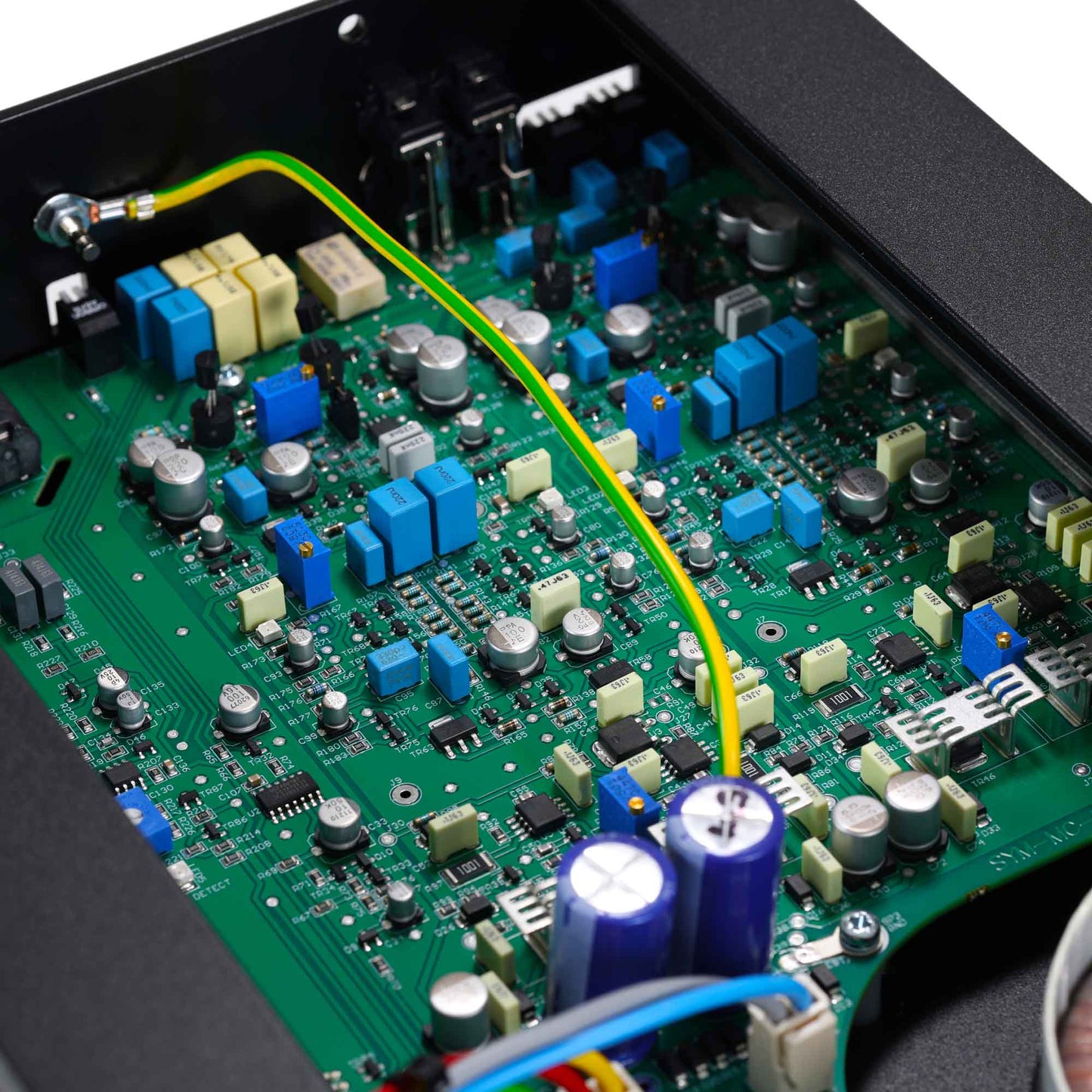 Close up view of circuit board in Rega AOS MC Moving Coil Phono Stage