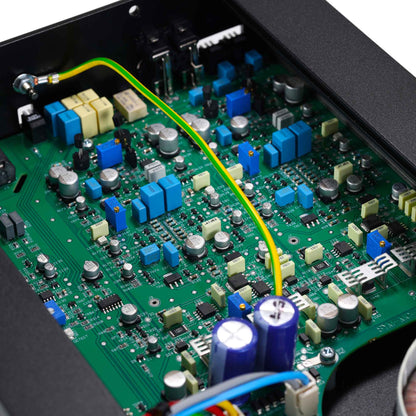 Close up view of circuit board in Rega AOS MC Moving Coil Phono Stage