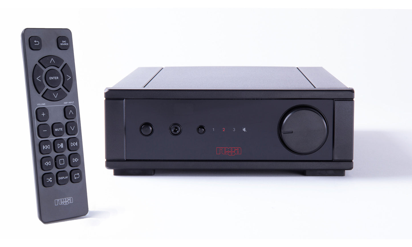 Rega io Stereo Amplifier - Front view with remote control