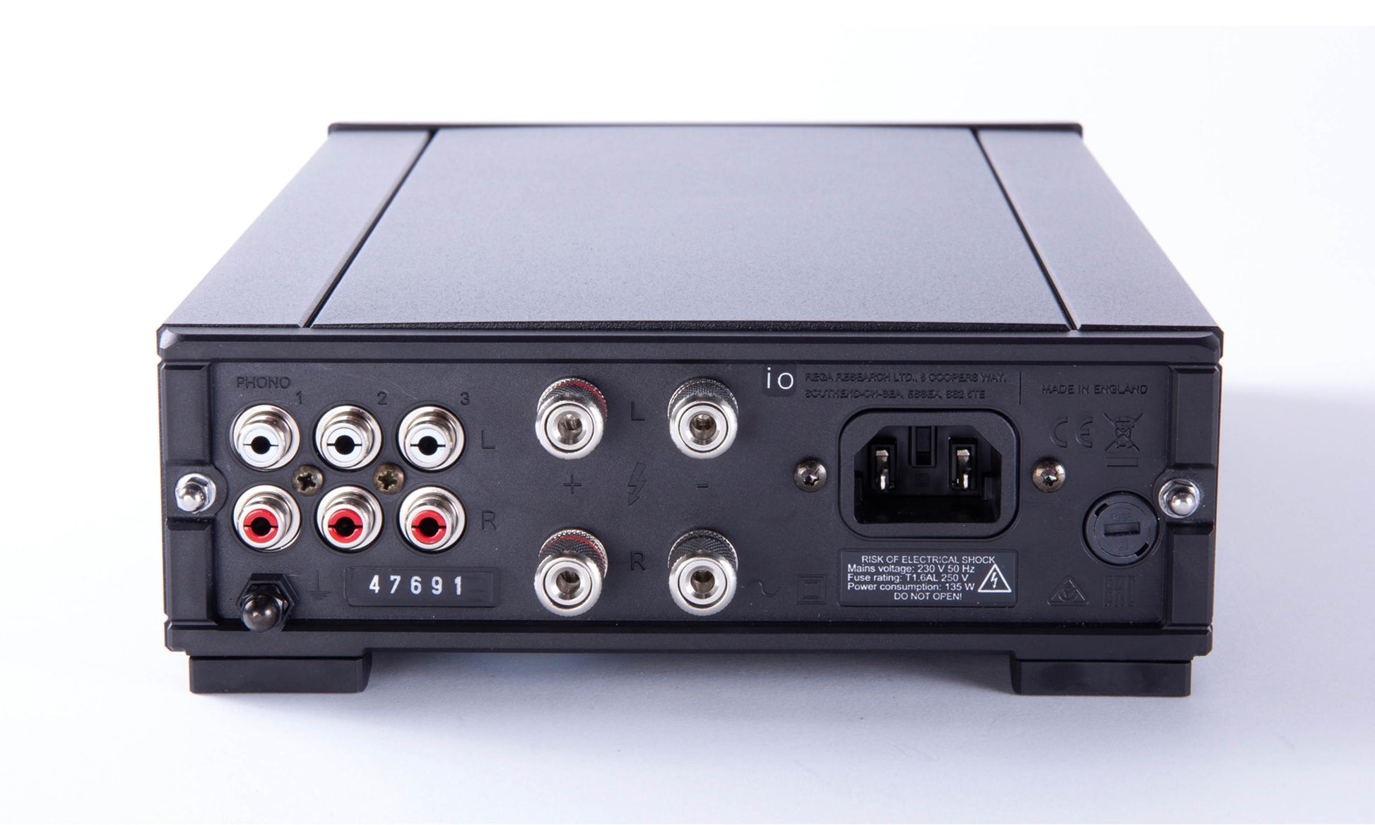 Rega io Stereo Amplifier - Rear view