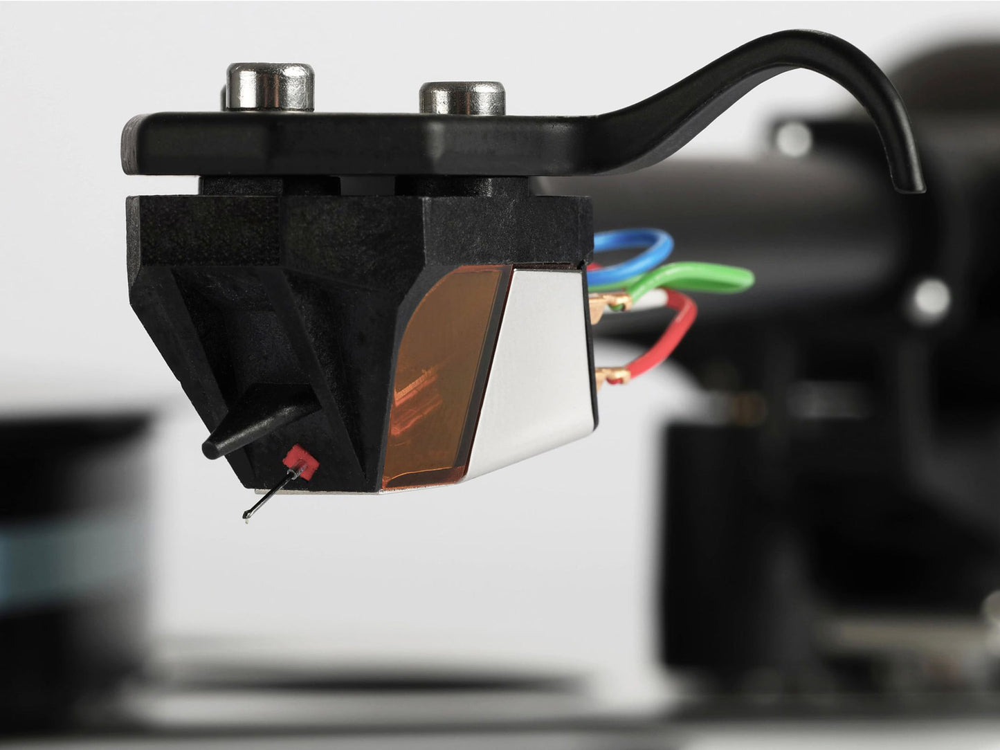 Close-up of a Rega ND9 cartridge with a blurred background