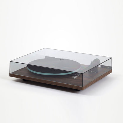 Turntable with glass cover on a white background