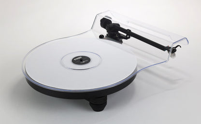 Side view of Rega Replay Turntable with clear lid on