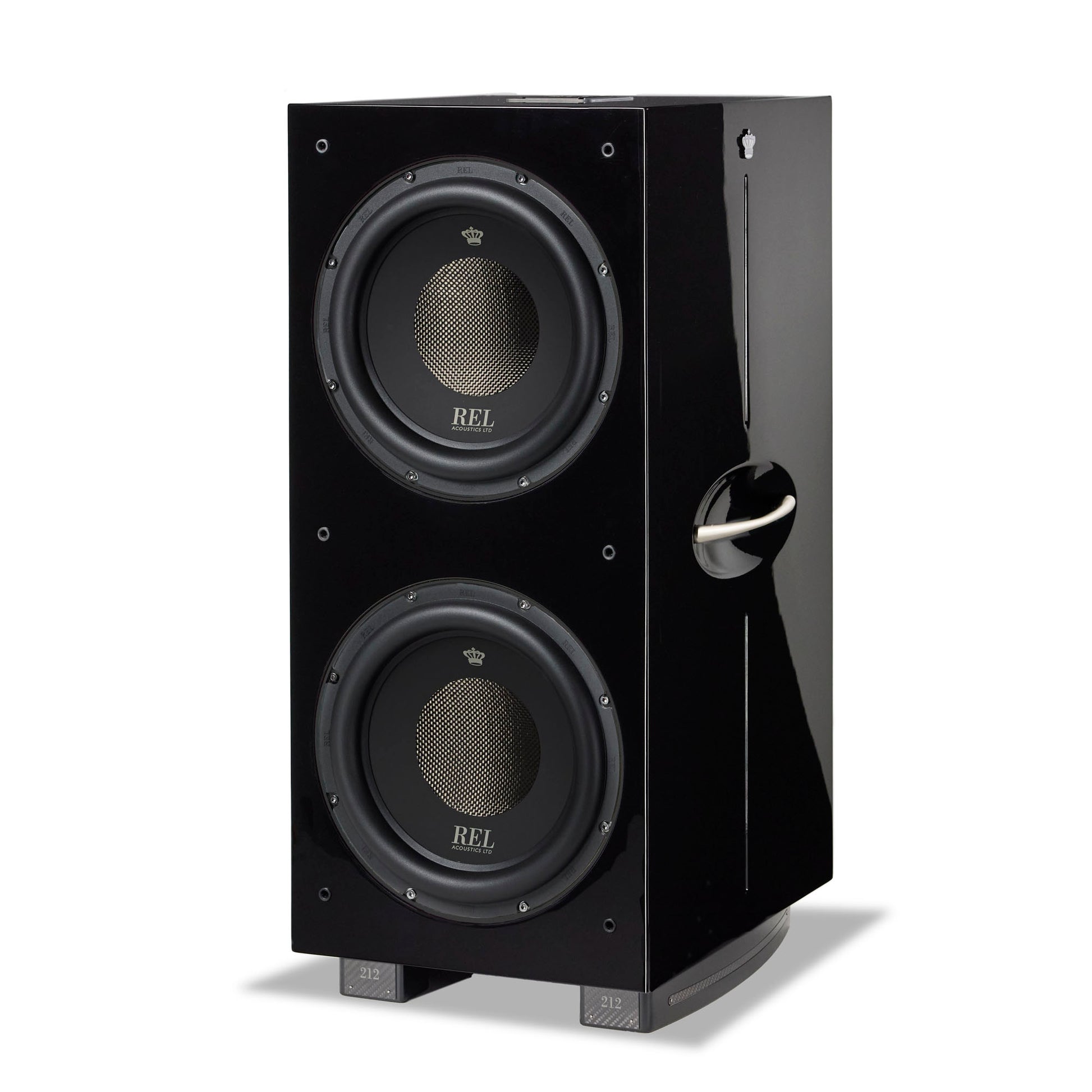 Angle view of REL 212 Black Label Subwoofer
