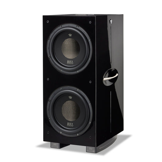 Angle view of REL 212 Black Label Subwoofer