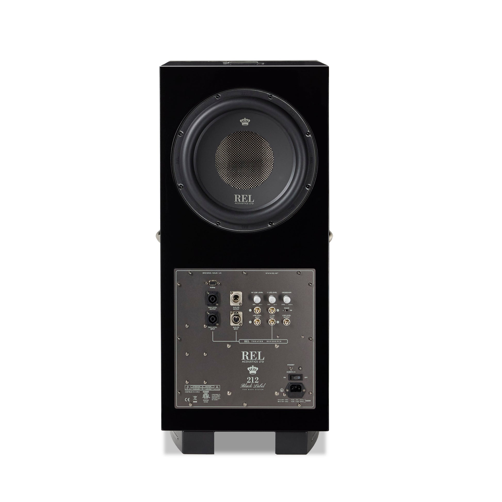 Rear view of REL 212 Black Label Subwoofer