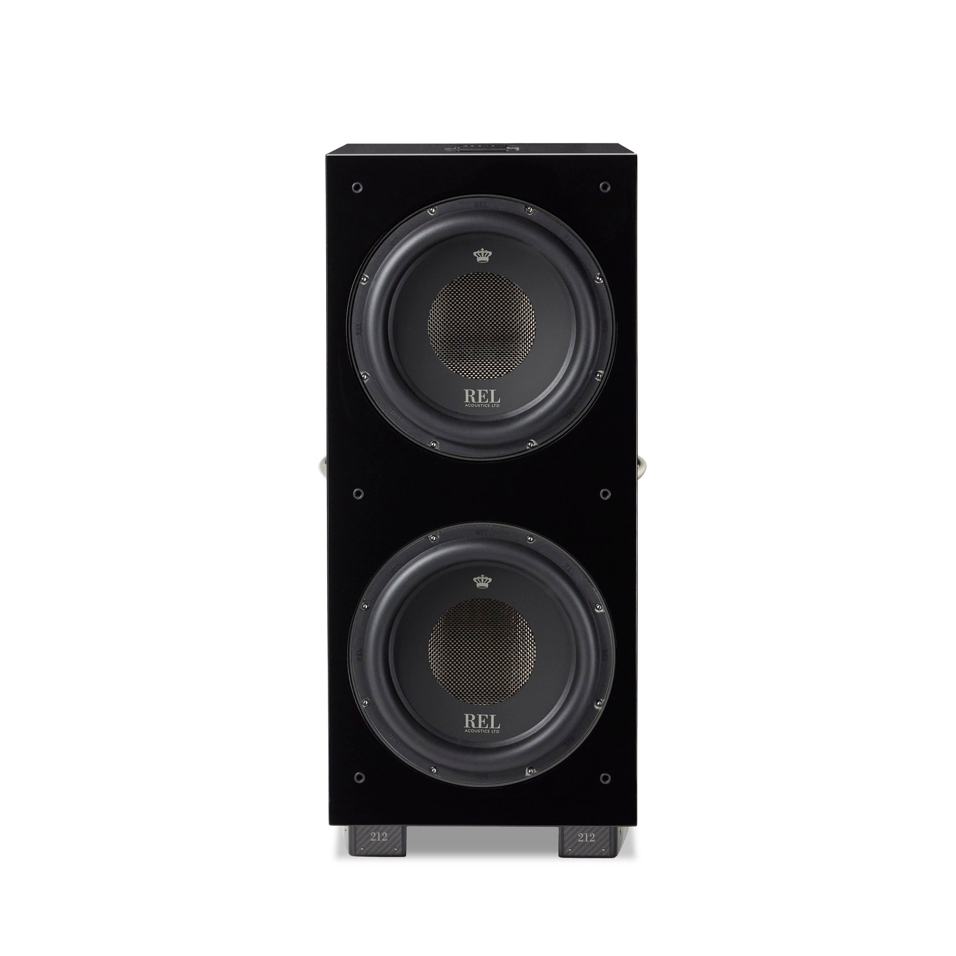 Front view of REL 212 Black Label Subwoofer