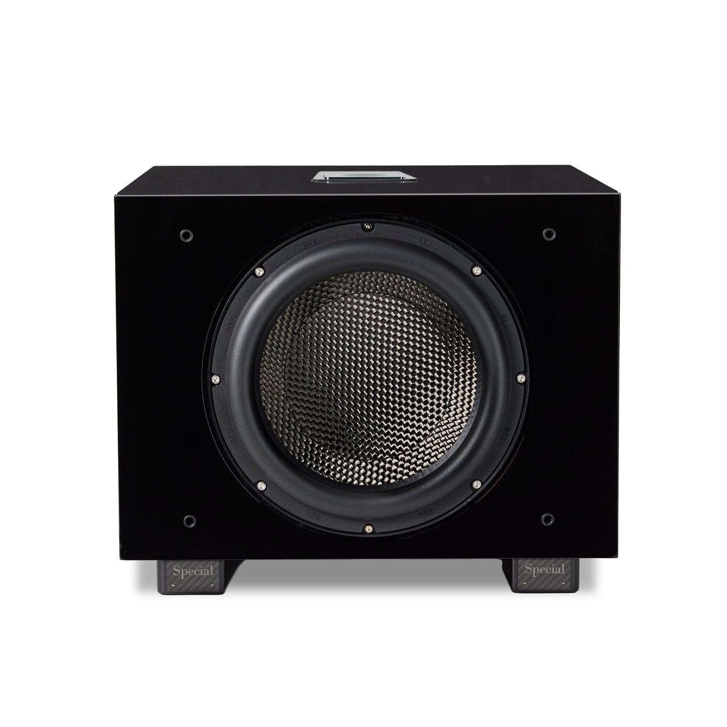 Front of REL Carbon Special Black Label Subwoofer