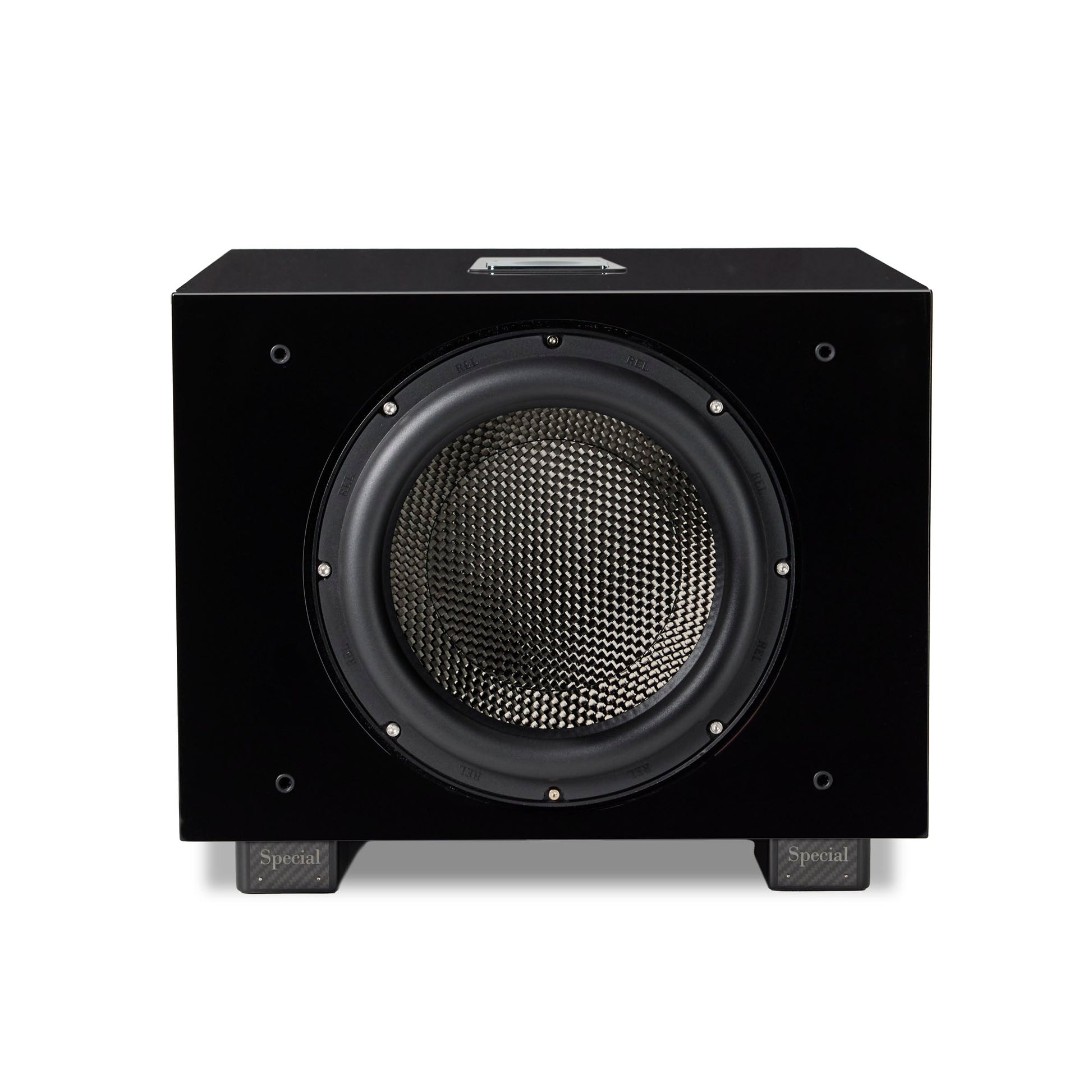 Front of REL Carbon Special Black Label Subwoofer