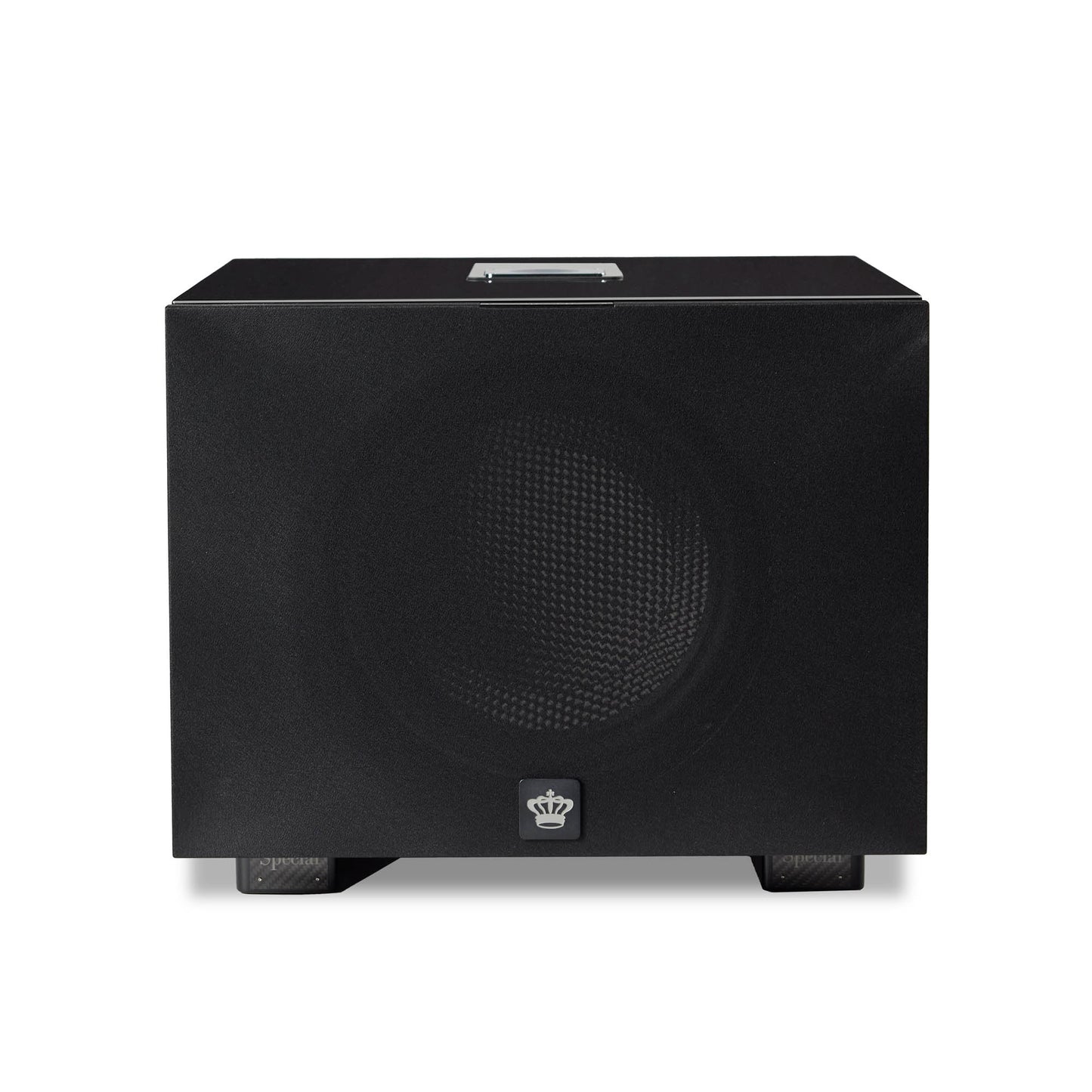 Front of REL Carbon Special Black Label Subwoofer with cloth grille