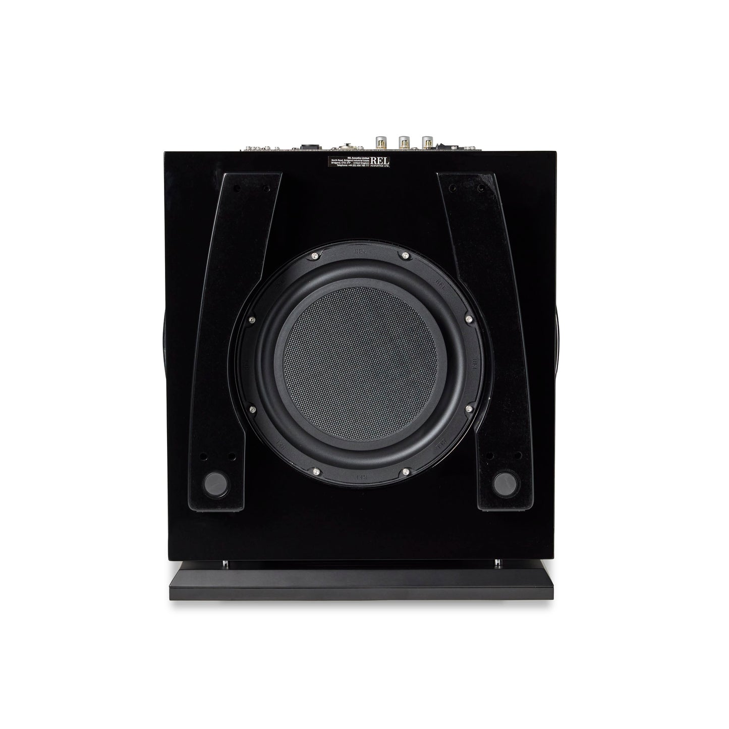Bottom of REL Carbon Special Black Label Subwoofer