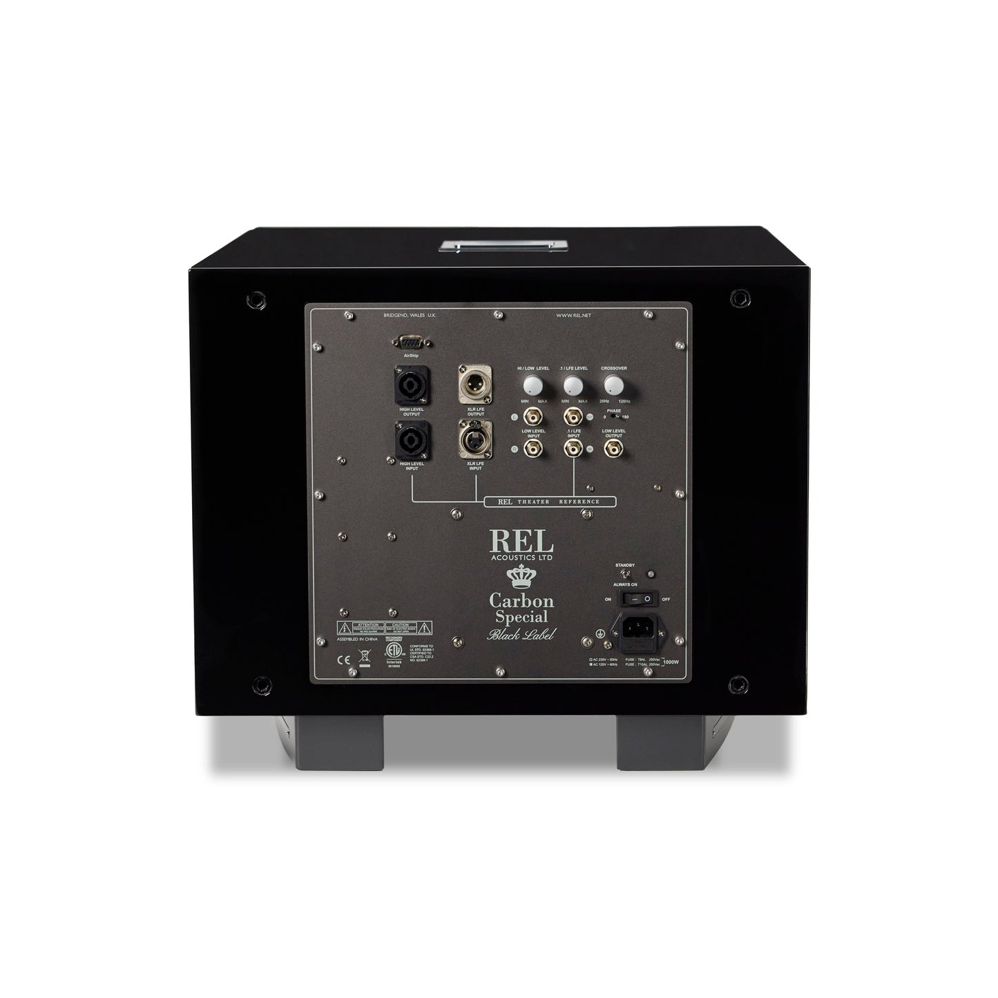 Back view of REL Carbon Special Black Label Subwoofer