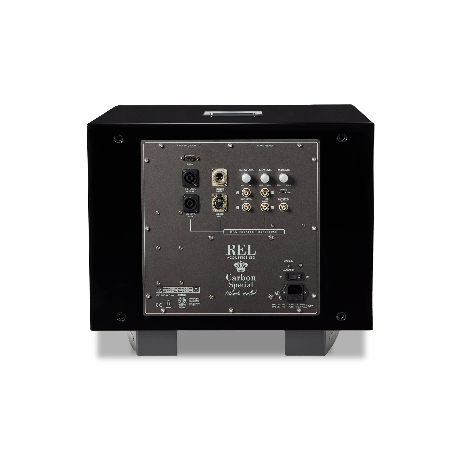 Back view of REL Carbon Special Black Label Subwoofer