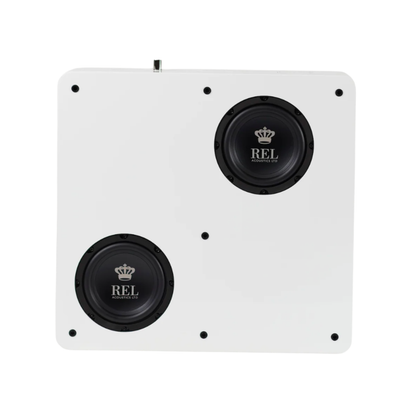 White REL Planar PL-1 Powered Subwoofer showing drivers
