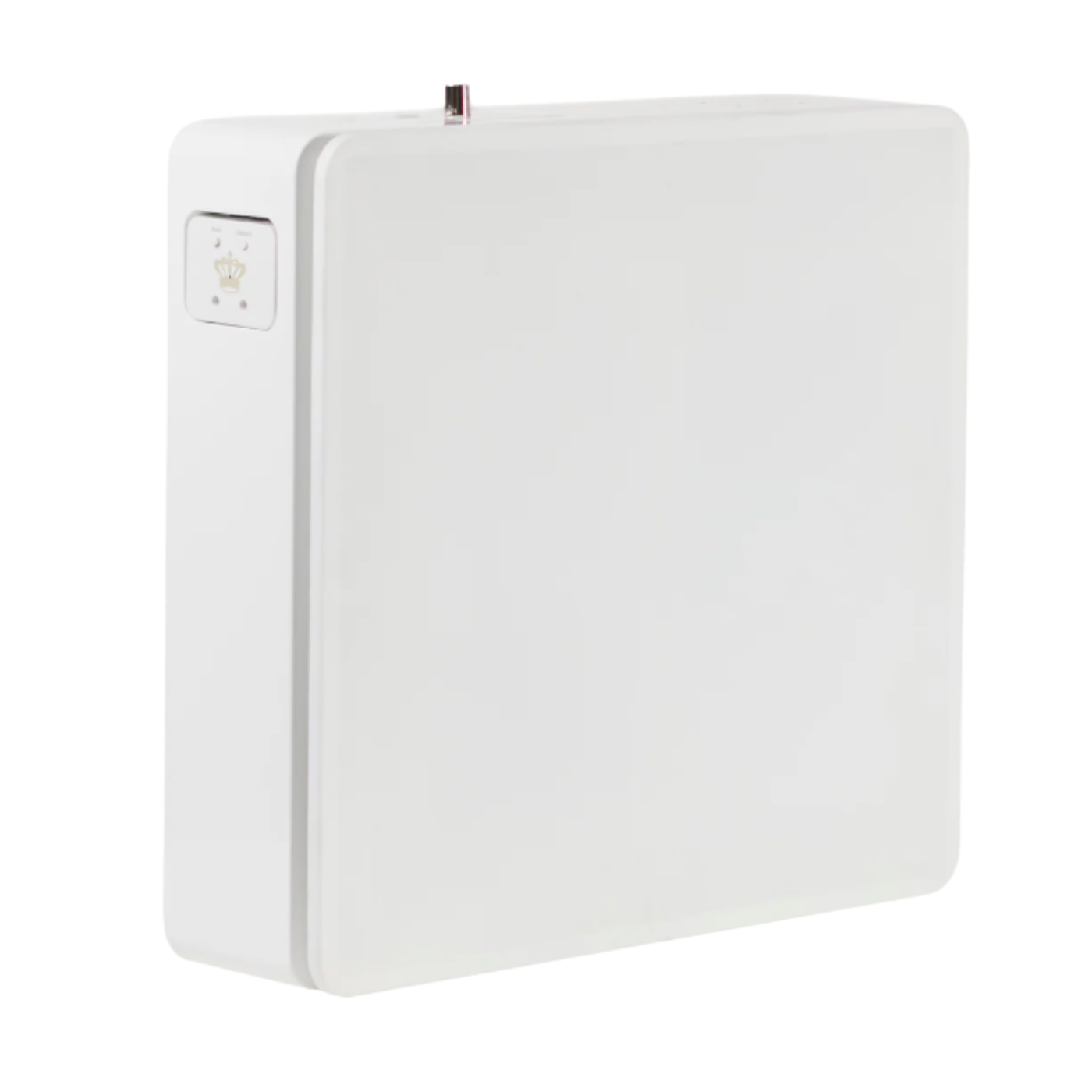 Angle view of white REL Planar PL-1 Powered Subwoofer