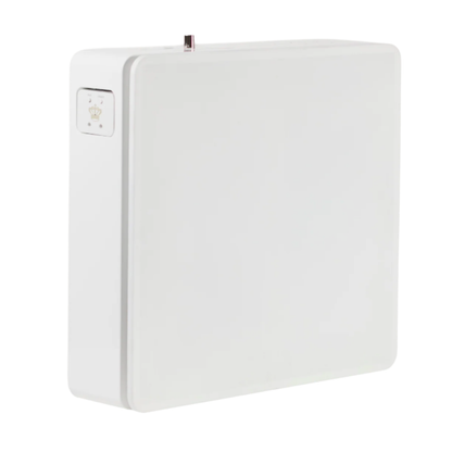 Angle view of white REL Planar PL-1 Powered Subwoofer