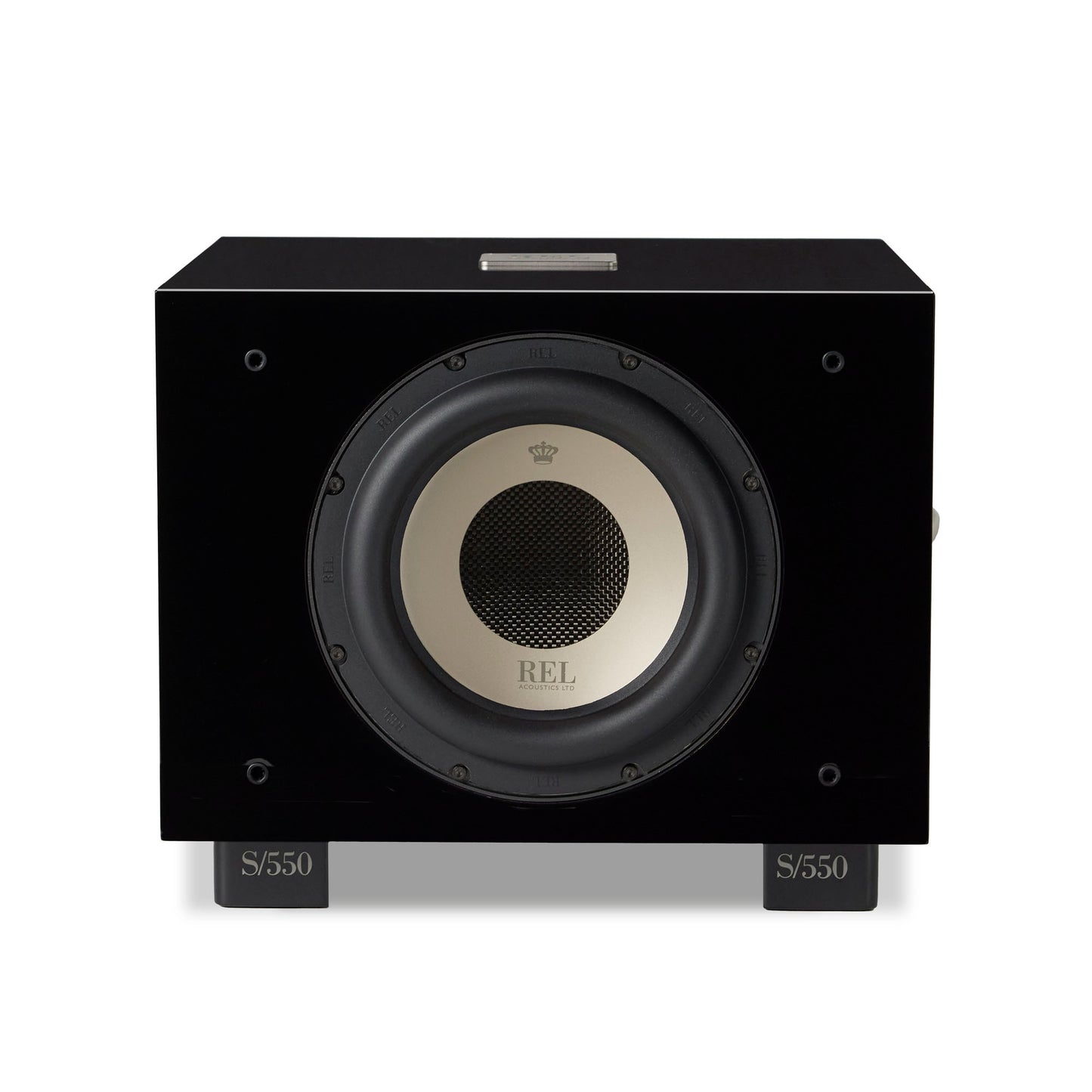 Front of REL S/550 Subwoofer in black