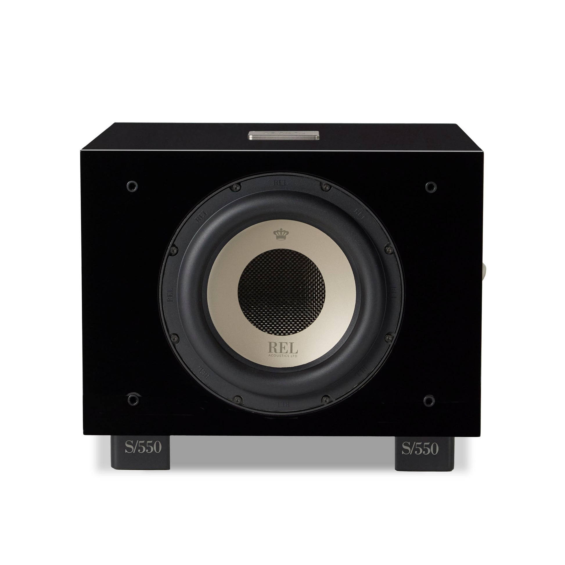 Front of REL S/550 Subwoofer in black