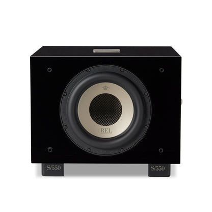 Front of REL S/550 Subwoofer in black