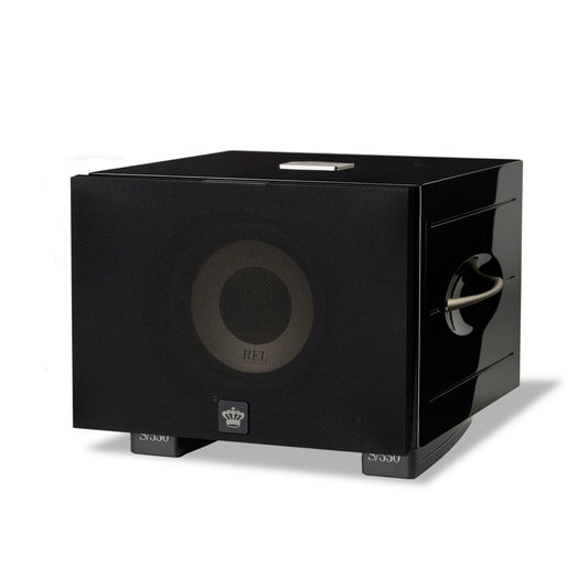 Front angle of black REL S/550 Subwoofer