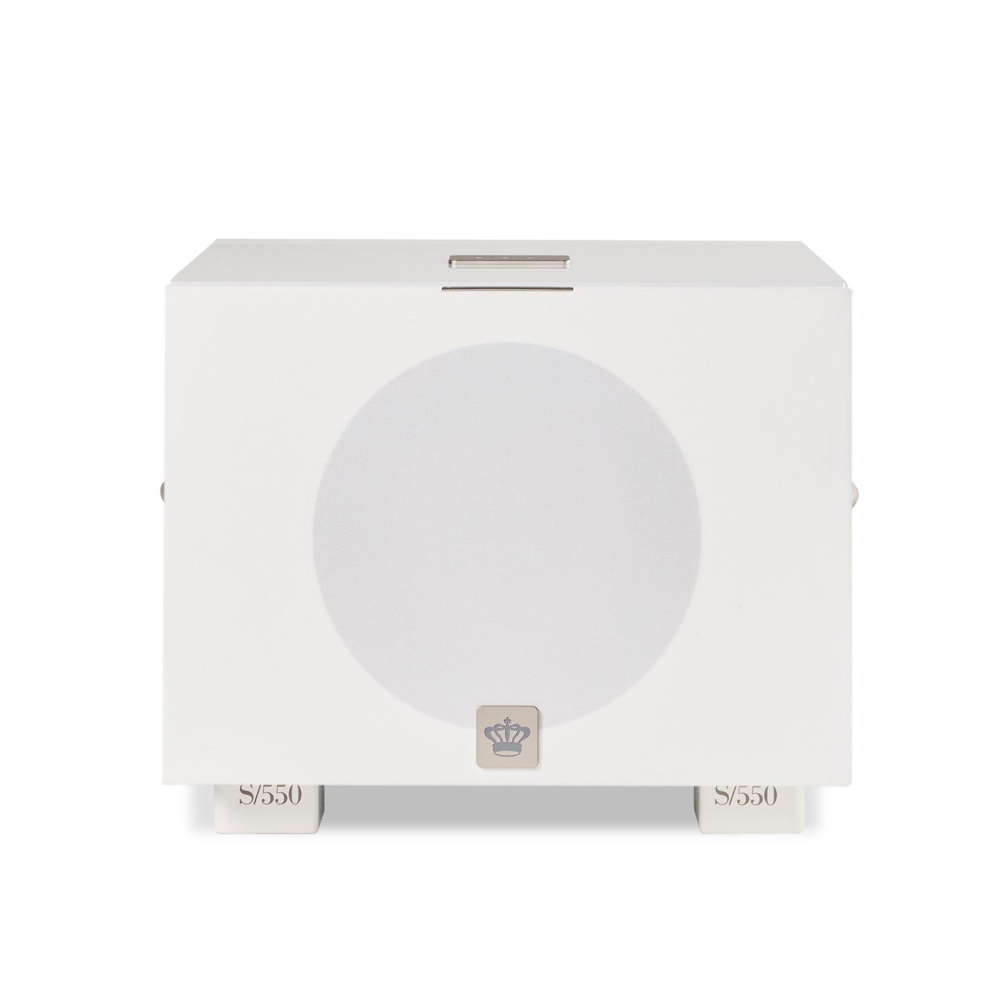 Front of white REL S/550 Subwoofer