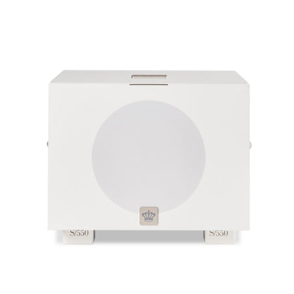 Front of white REL S/550 Subwoofer