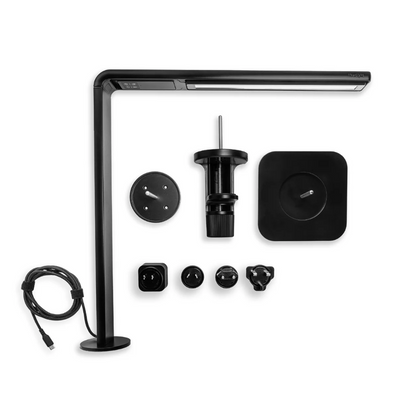 Reliable UberLight Frame 7200TL Black on white background with accessories