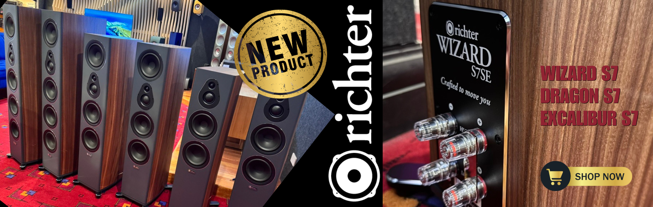 Richter speakers with a 'New Product' label and a Richter product display.