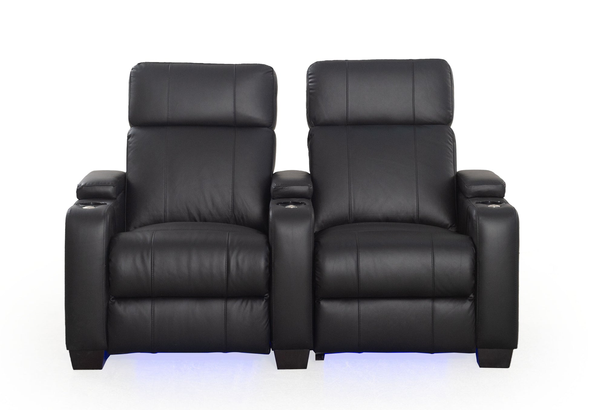 RowOne Kingsley C202K 2 Seater Cinema Chairs - Front view with lights on