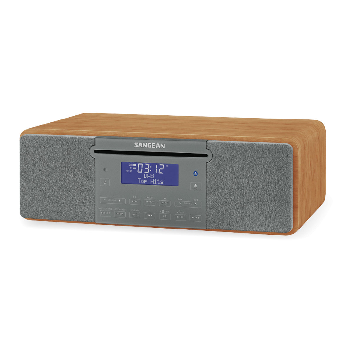 Walnut Sangean DDR-47BT Music System on white background