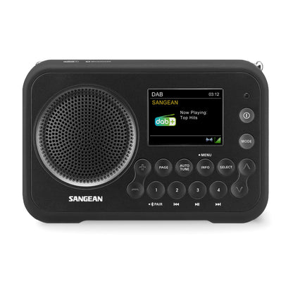 Front view of black Sangean DPR-76BT Portable FM/DAB+ Radio