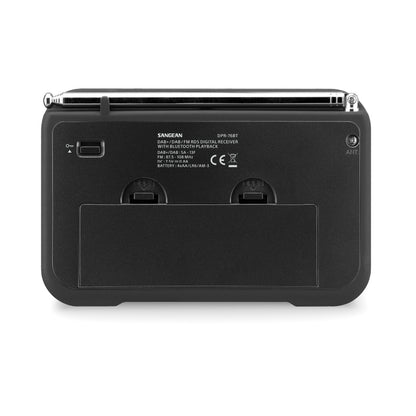 Back of black Sangean DPR-76BT Portable FM/DAB+ Radio
