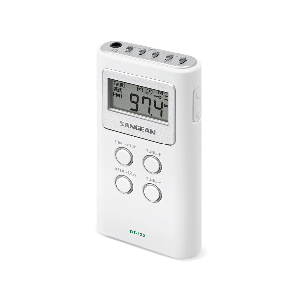 White Sangean DT-120 AM/FM Stereo Pocket Radio